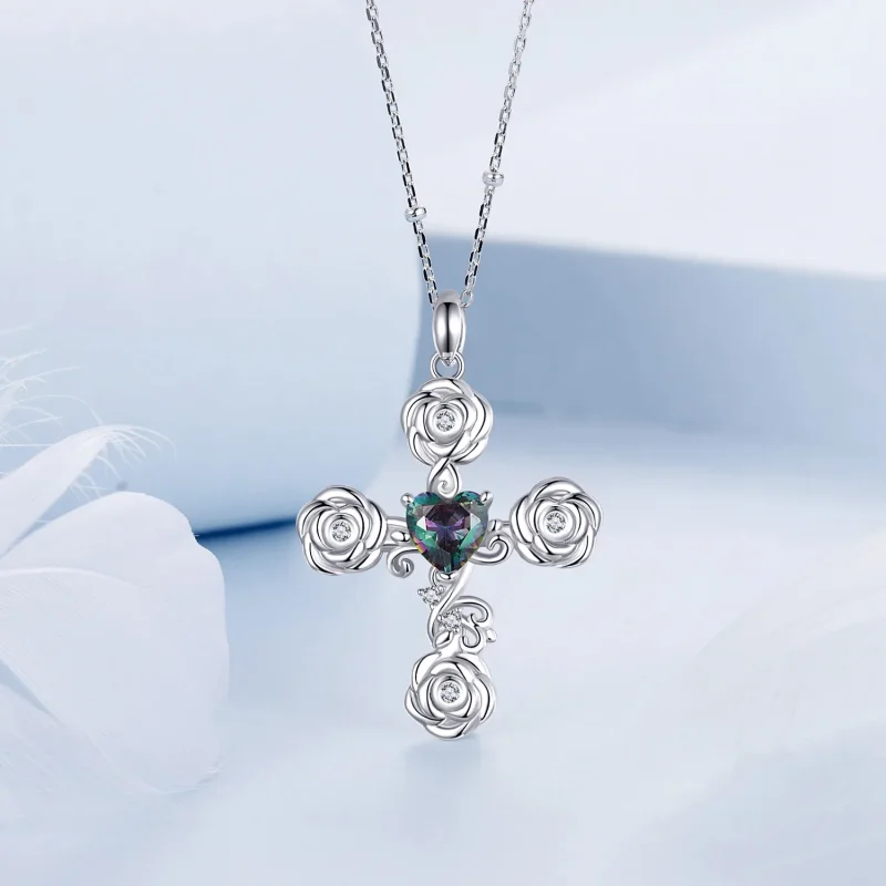 (immagine per) Collana con croce rosa stile PANDORA - BSN379 - Visualizza 3