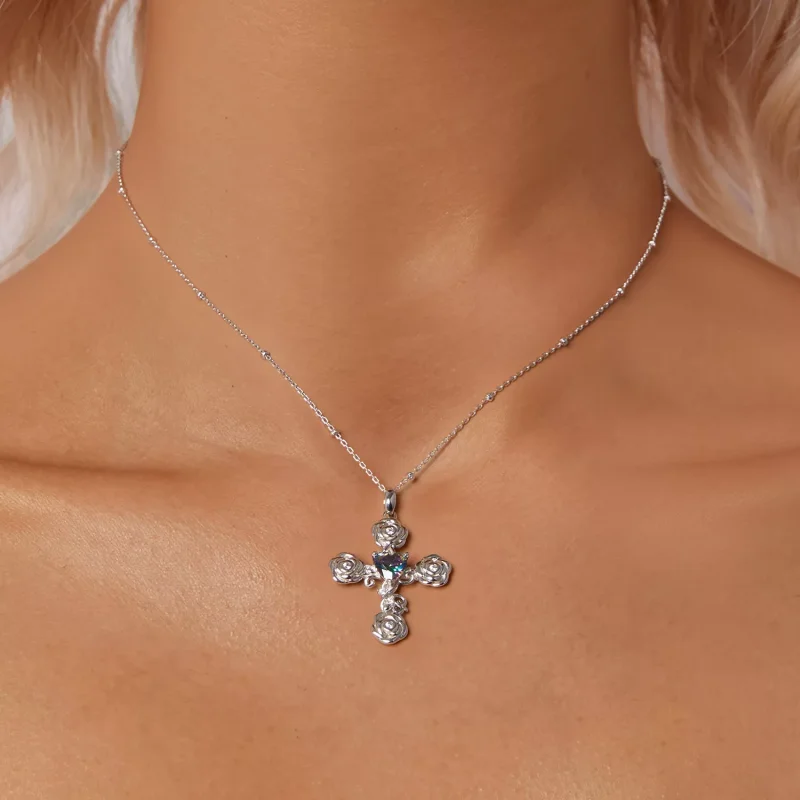 (immagine per) Collana con croce rosa stile PANDORA - BSN379 - Visualizza 5