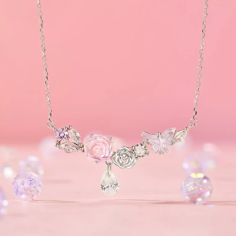 (immagine per) Collana con fiori di farfalla fantasy stile PANDORA - SCN521 - Visualizza 2