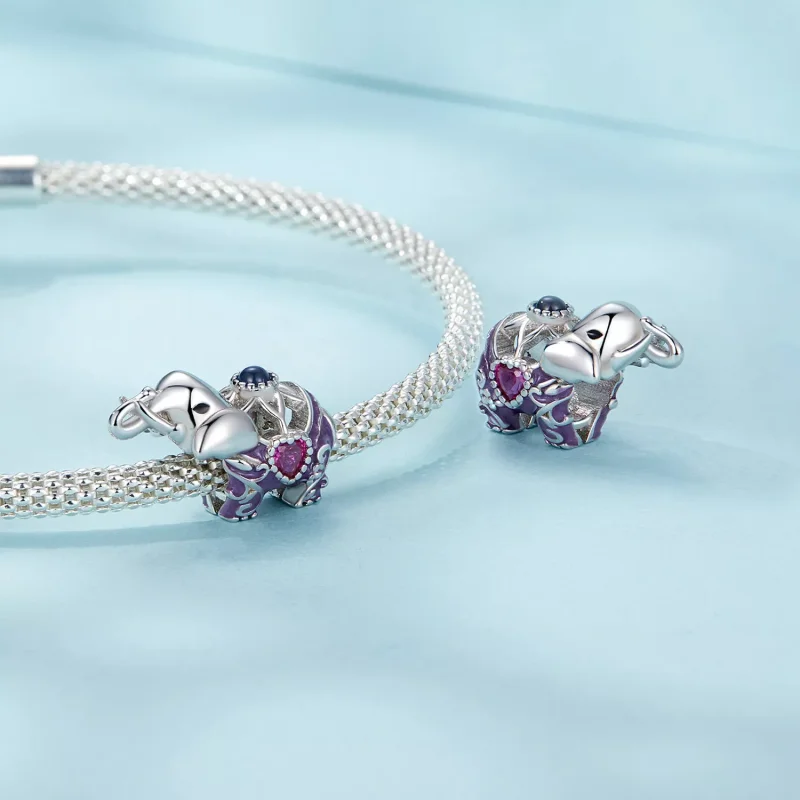 (immagine per) Perline in argento sterling inciso con motivo a cavità di elefante stile PANDORA - Visualizza 4