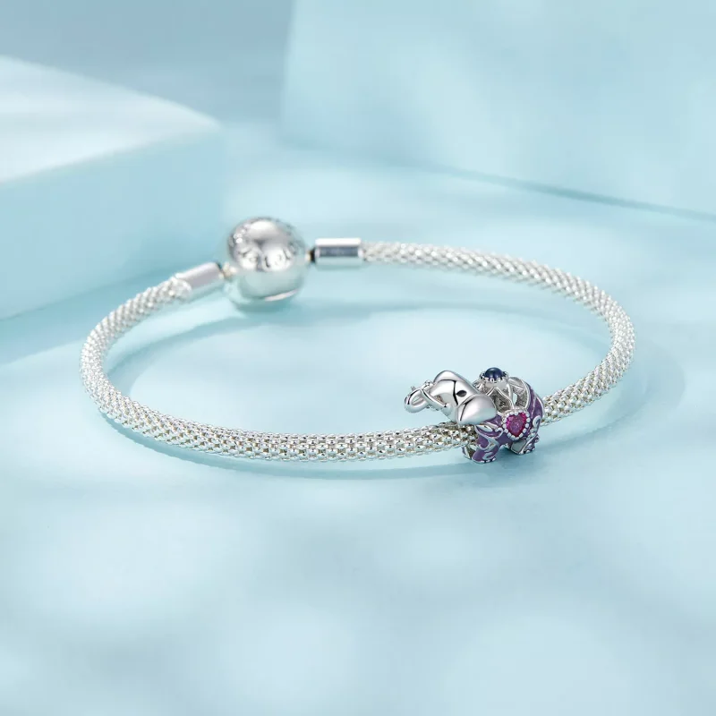 (immagine per) Perline in argento sterling inciso con motivo a cavità di elefante stile PANDORA - Visualizza 5
