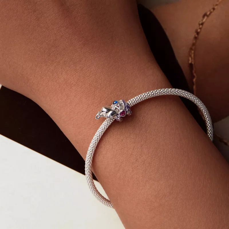 (immagine per) Perline in argento sterling inciso con motivo a cavità di elefante stile PANDORA - Visualizza 7