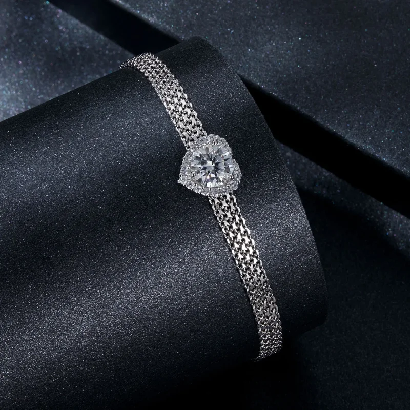 (immagine per) Bracciale intrecciato in moissanite a cuore stile PANDORA (con un certificato) - - Visualizza 2