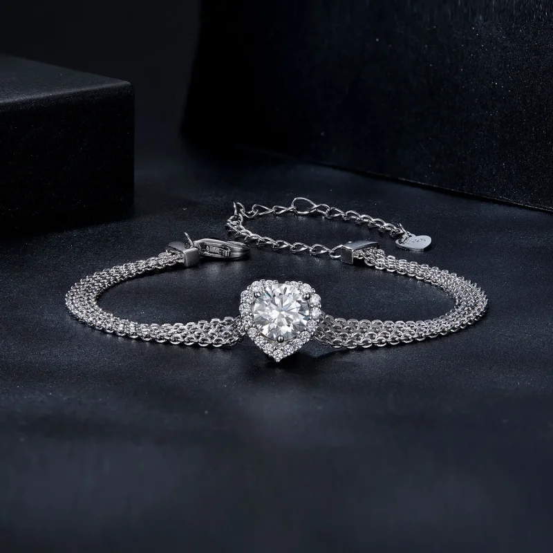 (immagine per) Bracciale intrecciato in moissanite a cuore stile PANDORA (con un certificato) - - Visualizza 3