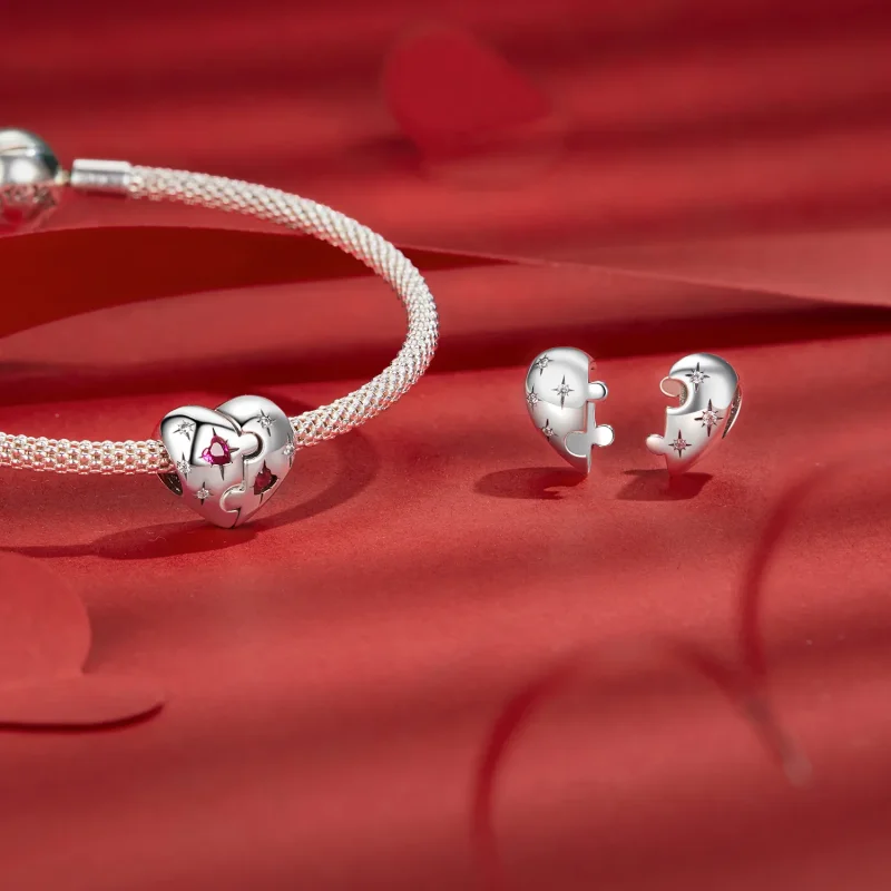 (immagine per) Ciondolo a forma di cuore puzzle in stile PANDORA - SCC2775 - Visualizza 4