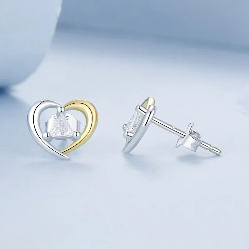 (immagine per) Orecchini a cuore bicolore stile PANDORA - BSE1027 - Visualizza 4