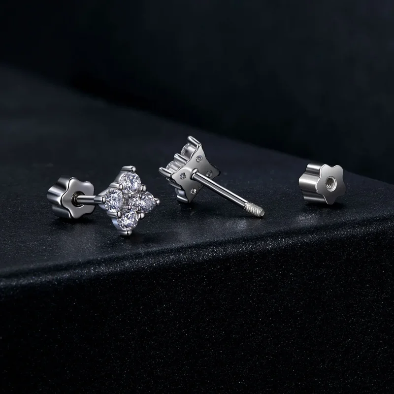 (immagine per) Orecchini in moissanite quadrifoglio stile PANDORA (con un certificato) - MSE056 - Visualizza 2