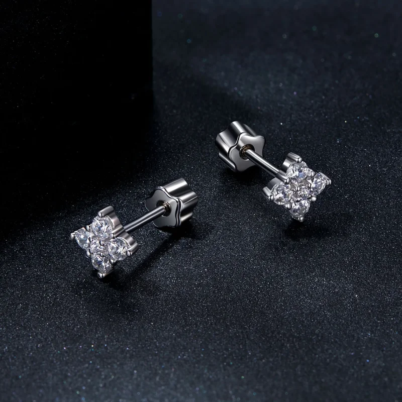 (immagine per) Orecchini in moissanite quadrifoglio stile PANDORA (con un certificato) - MSE056 - Visualizza 3