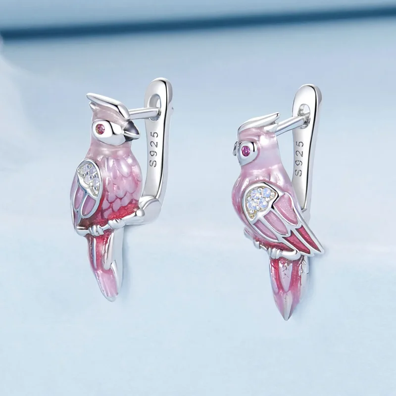 (immagine per) Orecchini pappagallo rosa stile PANDORA - BSE1005 - Visualizza 2