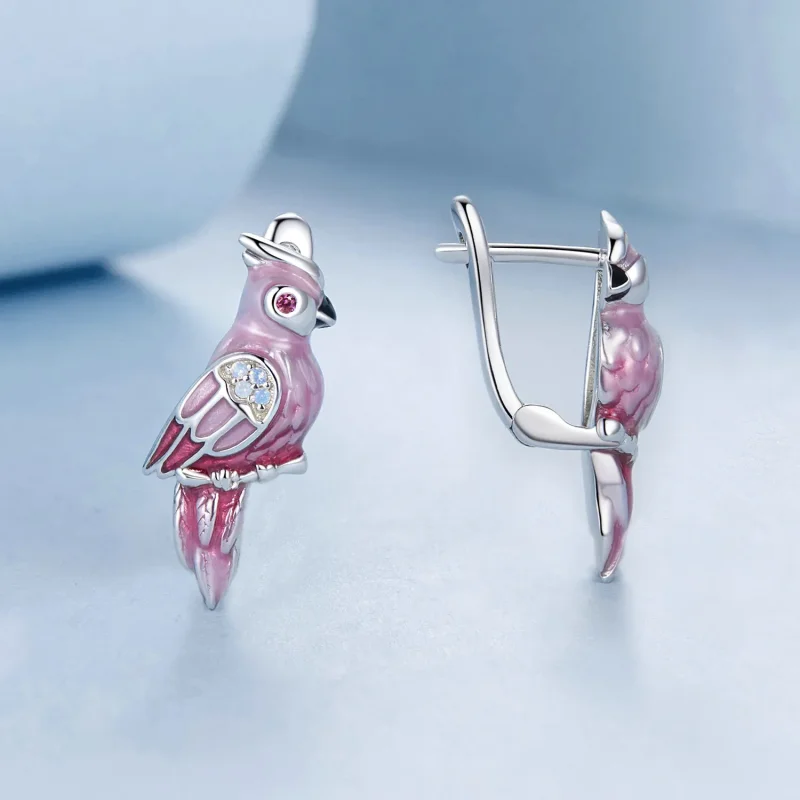 (immagine per) Orecchini pappagallo rosa stile PANDORA - BSE1005 - Visualizza 3