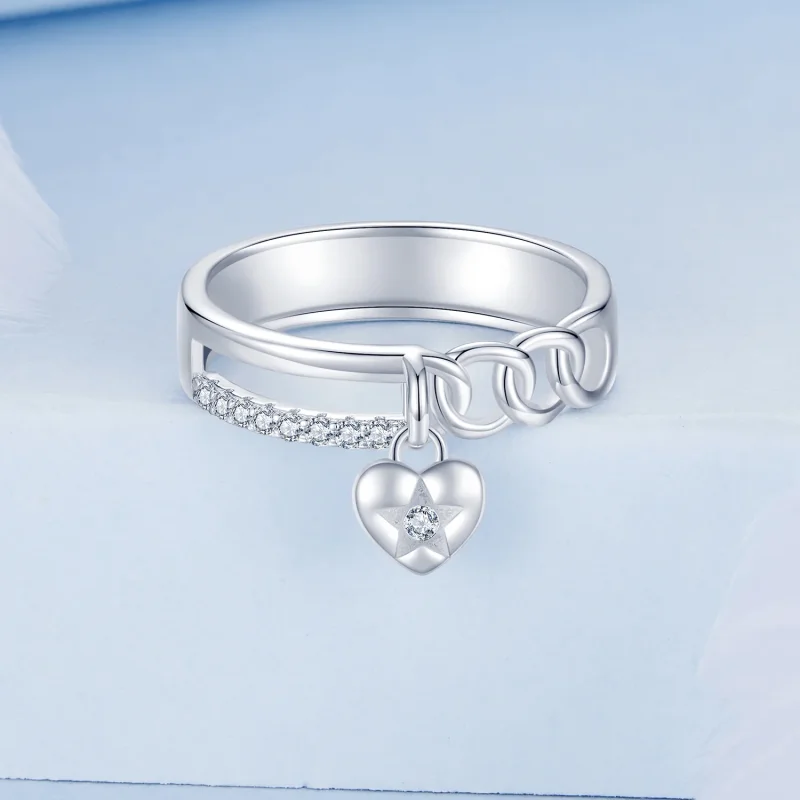 (immagine per) Anello a doppia catena a forma di cuore in stile PANDORA - BSR572 - Visualizza 3