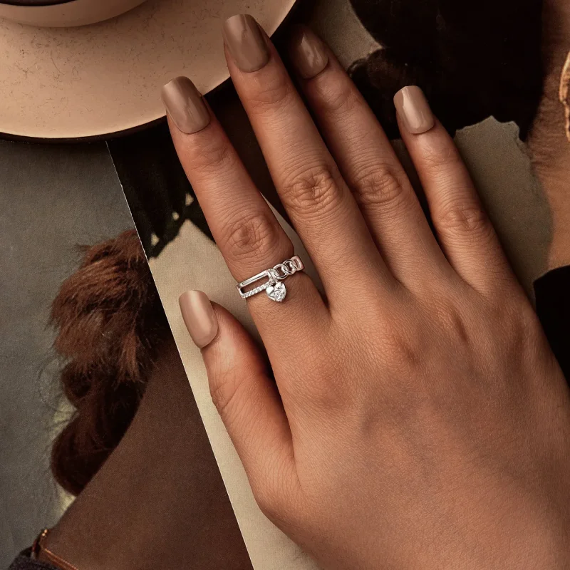 (immagine per) Anello a doppia catena a forma di cuore in stile PANDORA - BSR572 - Visualizza 4