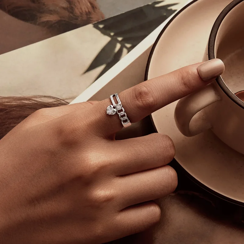(immagine per) Anello a doppia catena a forma di cuore in stile PANDORA - BSR572 - Visualizza 5