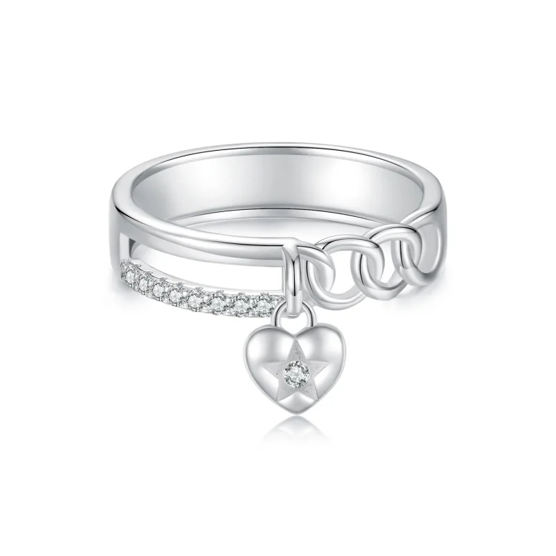 (immagine per) Anello a doppia catena a forma di cuore in stile PANDORA - BSR572