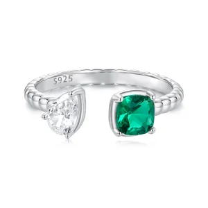 Anello aperto con doppia pietra centrale stile PANDORA - BSR580-E (immagine per) Anello aperto con doppia pietra centrale stile PANDORA - BSR580-E