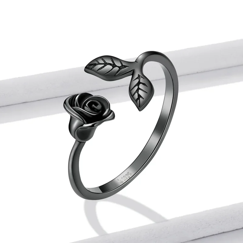 (immagine per) Anello aperto in stile PANDORA con rosa nera - BSR239 - Visualizza 2