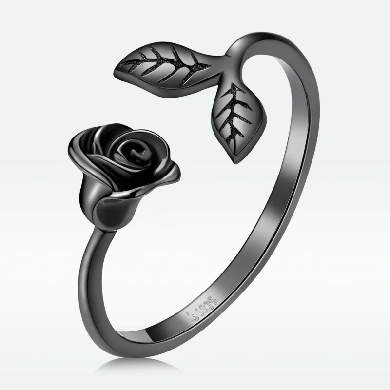 (immagine per) Anello aperto in stile PANDORA con rosa nera - BSR239 - Visualizza 3