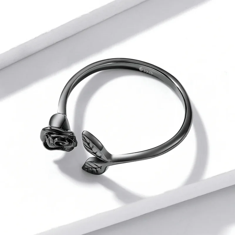 (immagine per) Anello aperto in stile PANDORA con rosa nera - BSR239 - Visualizza 4