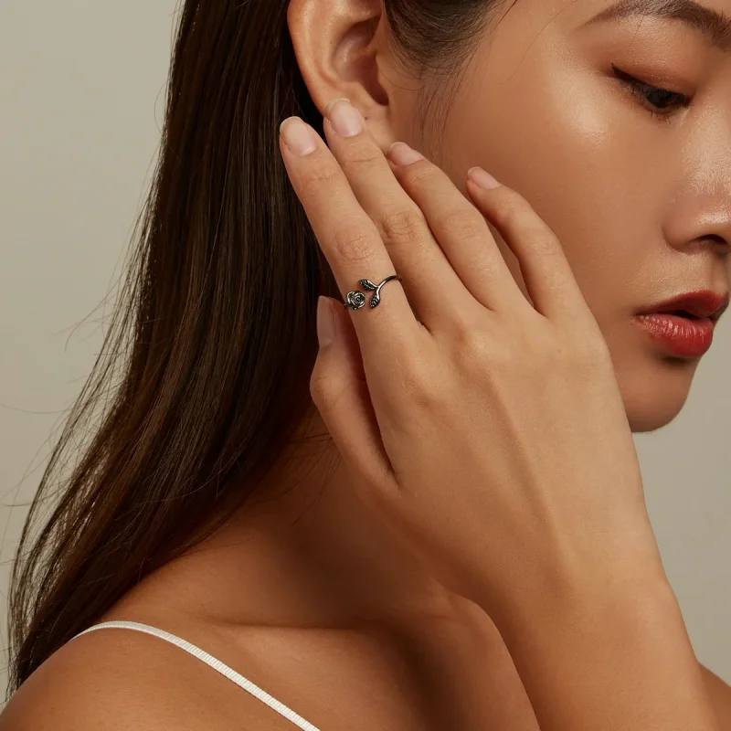 (immagine per) Anello aperto in stile PANDORA con rosa nera - BSR239 - Visualizza 8