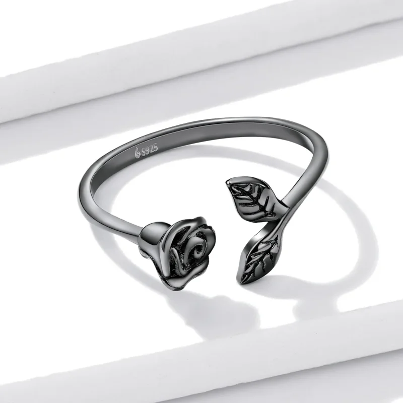 (immagine per) Anello aperto in stile PANDORA con rosa nera - BSR239 - Visualizza 10