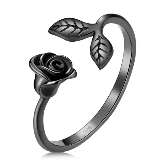 (immagine per) Anello aperto in stile PANDORA con rosa nera - BSR239
