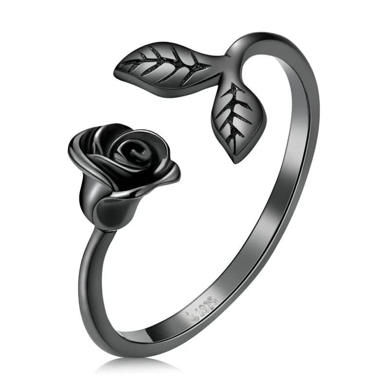 (immagine per) Anello aperto in stile PANDORA con rosa nera - BSR239
