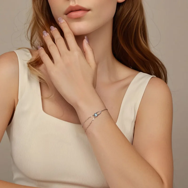 (immagine per) Bracciale in acquamarina naturale stile PANDORA - BSB191 - Visualizza 7