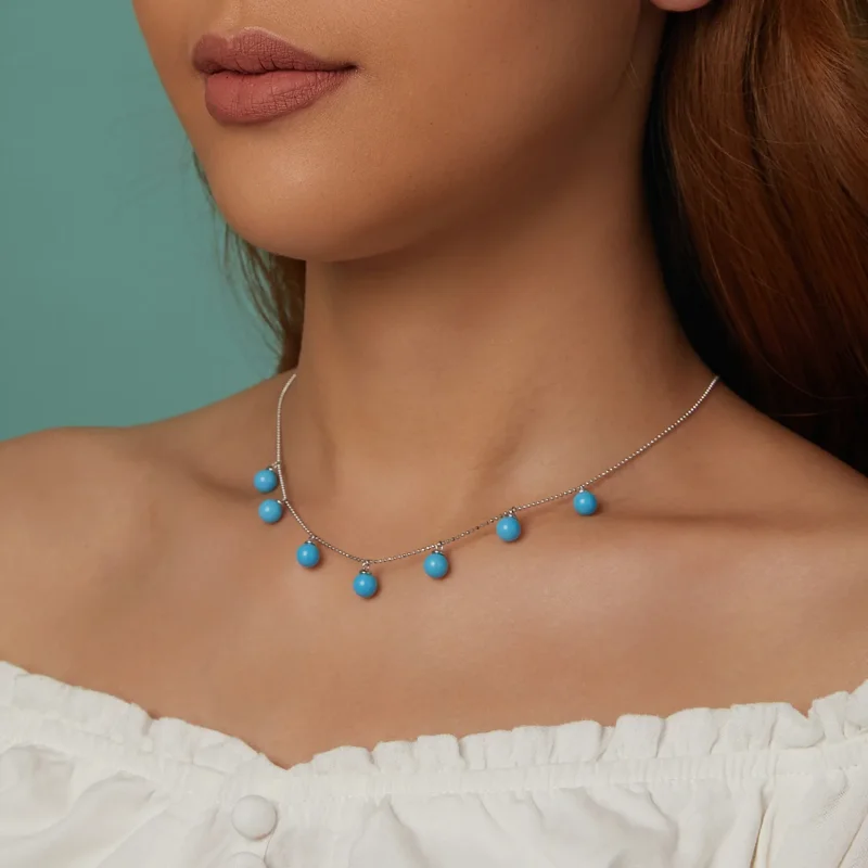 (immagine per) Collana clavicola blu turchese stile PANDORA - BSN405 - Visualizza 3