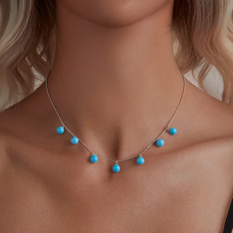 (immagine per) Collana clavicola blu turchese stile PANDORA - BSN405 - Visualizza 6