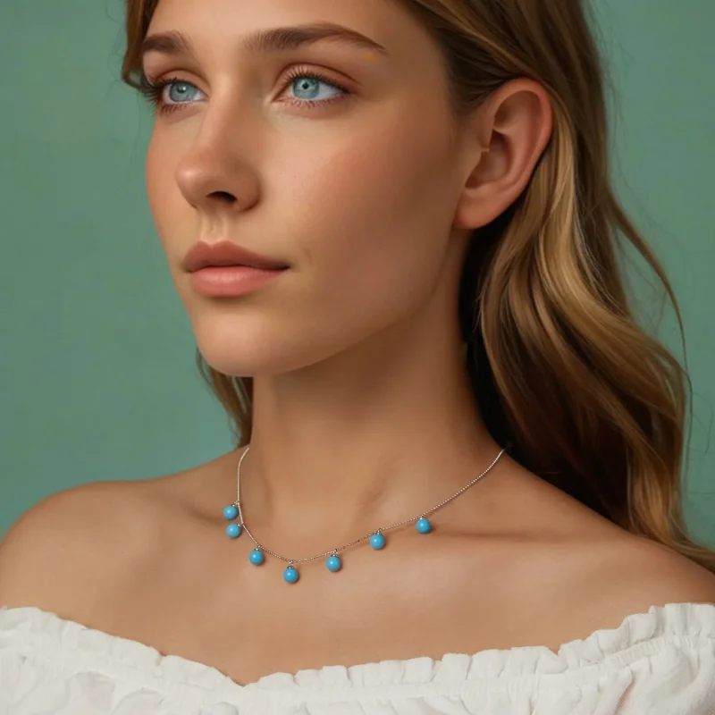 (immagine per) Collana clavicola blu turchese stile PANDORA - BSN405 - Visualizza 9