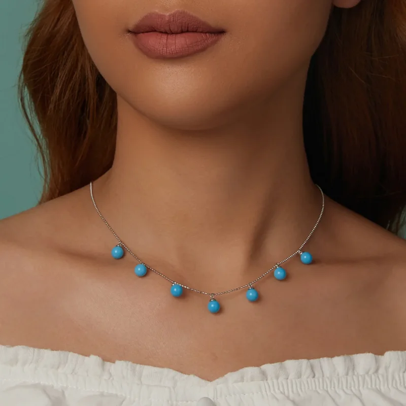 (immagine per) Collana clavicola blu turchese stile PANDORA - BSN405 - Visualizza 11