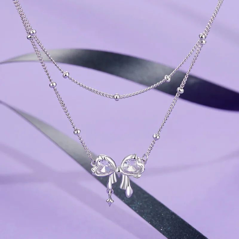 (immagine per) Collana con catena a fiocco splendente stile PANDORA - BSN398 - Visualizza 2