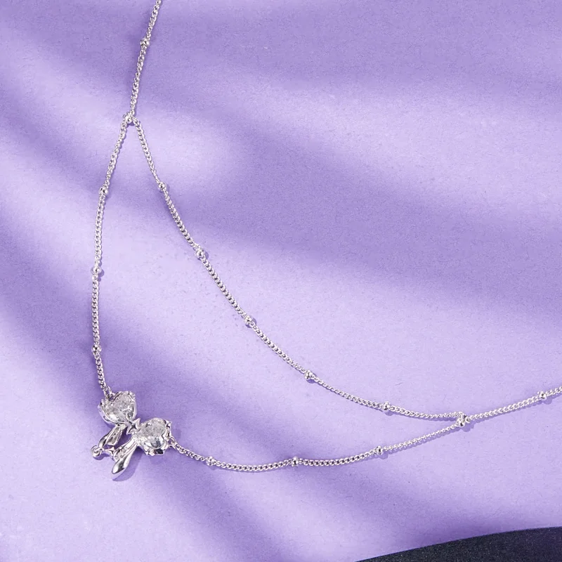 (immagine per) Collana con catena a fiocco splendente stile PANDORA - BSN398 - Visualizza 3