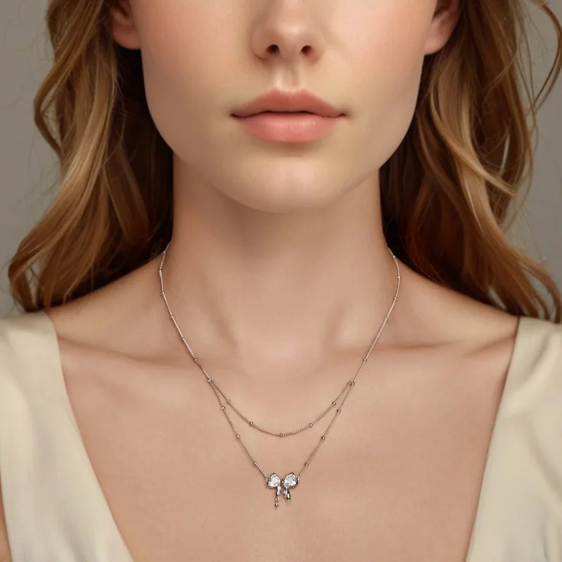 (immagine per) Collana con catena a fiocco splendente stile PANDORA - BSN398 - Visualizza 5