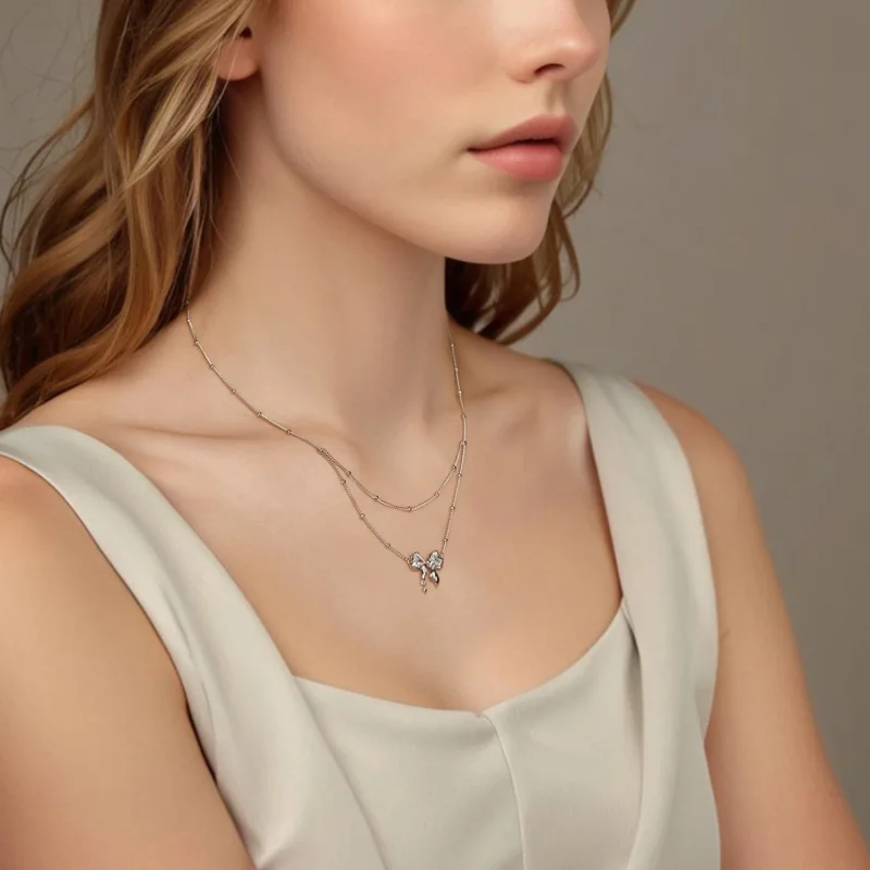 (immagine per) Collana con catena a fiocco splendente stile PANDORA - BSN398 - Visualizza 6