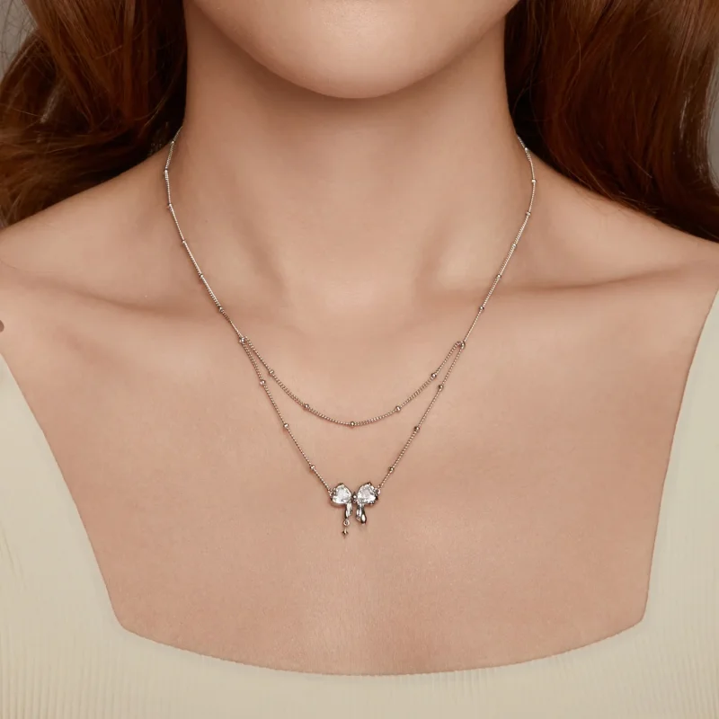 (immagine per) Collana con catena a fiocco splendente stile PANDORA - BSN398 - Visualizza 7