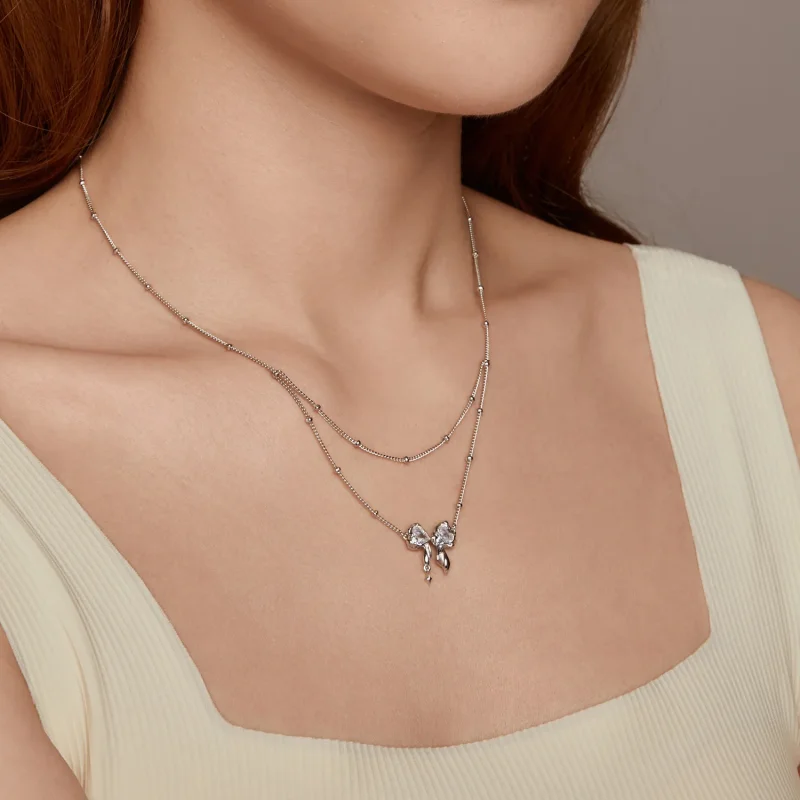 (immagine per) Collana con catena a fiocco splendente stile PANDORA - BSN398 - Visualizza 8
