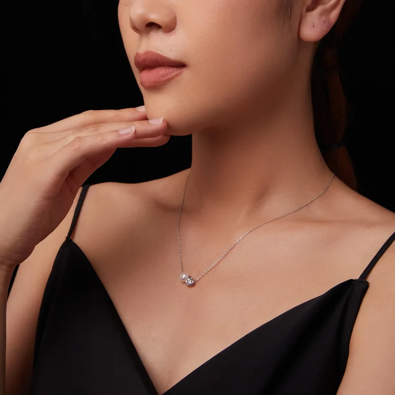 (immagine per) Collana in moissanite rosa stile PANDORA (con un certificato) - MSN040 - Visualizza 8