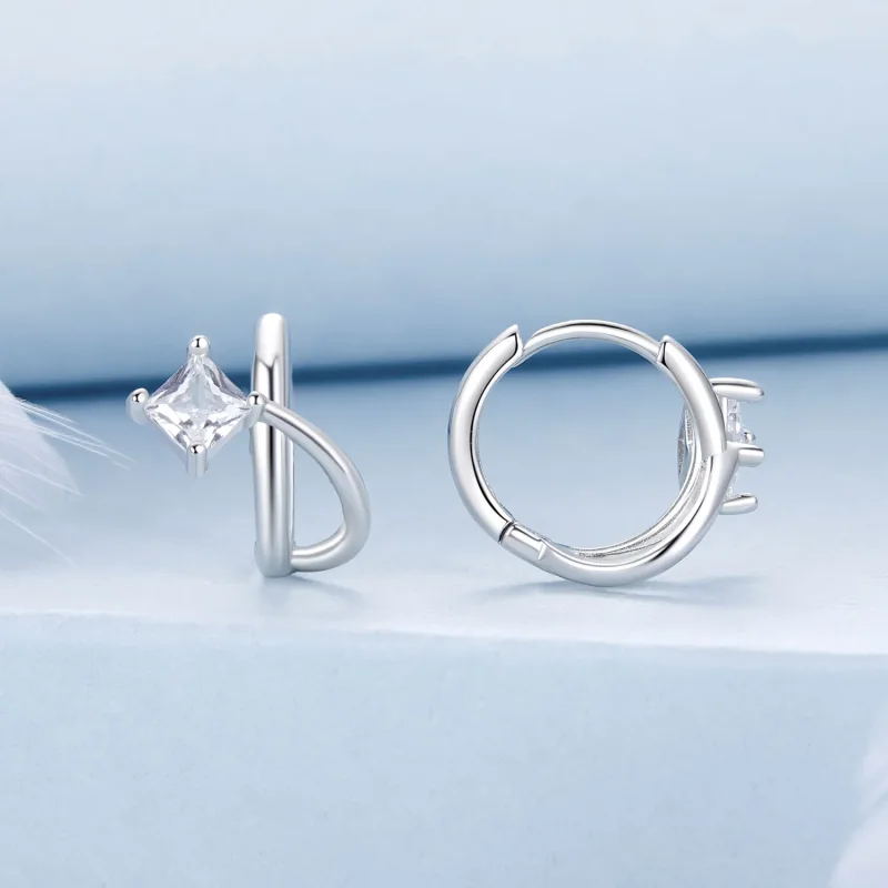 (immagine per) Orecchini a clip stile PANDORA con doppio strato di zirconio quadrato - BSE1052 - Visualizza 2