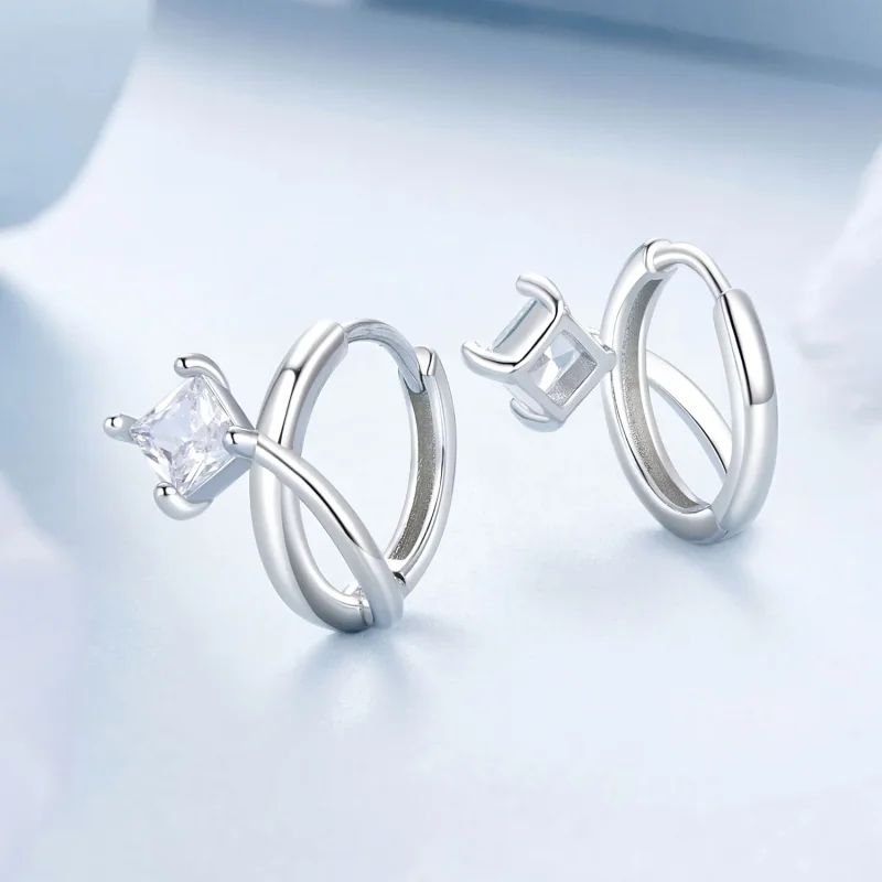(immagine per) Orecchini a clip stile PANDORA con doppio strato di zirconio quadrato - BSE1052 - Visualizza 3