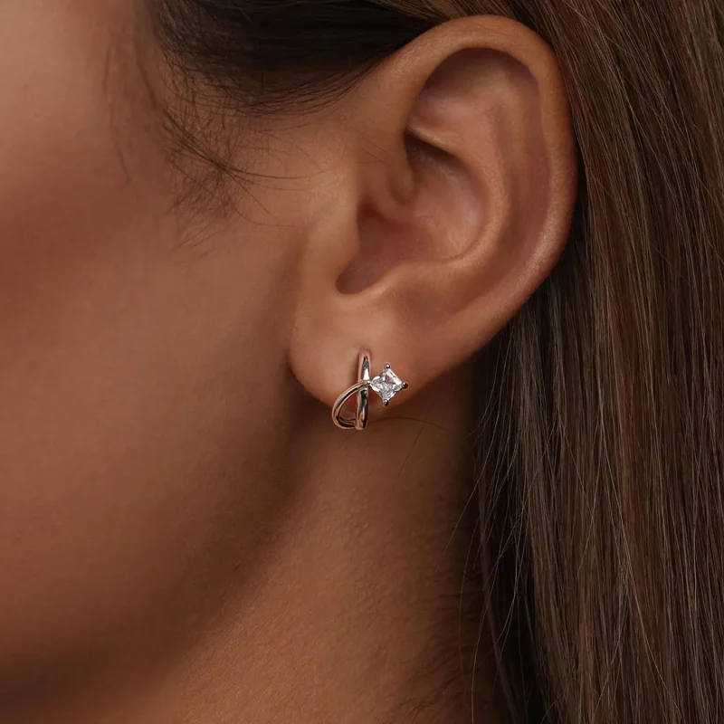 (immagine per) Orecchini a clip stile PANDORA con doppio strato di zirconio quadrato - BSE1052 - Visualizza 6