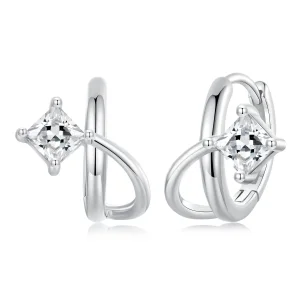 (immagine per) Orecchini a clip stile PANDORA con doppio strato di zirconio quadrato - BSE1052