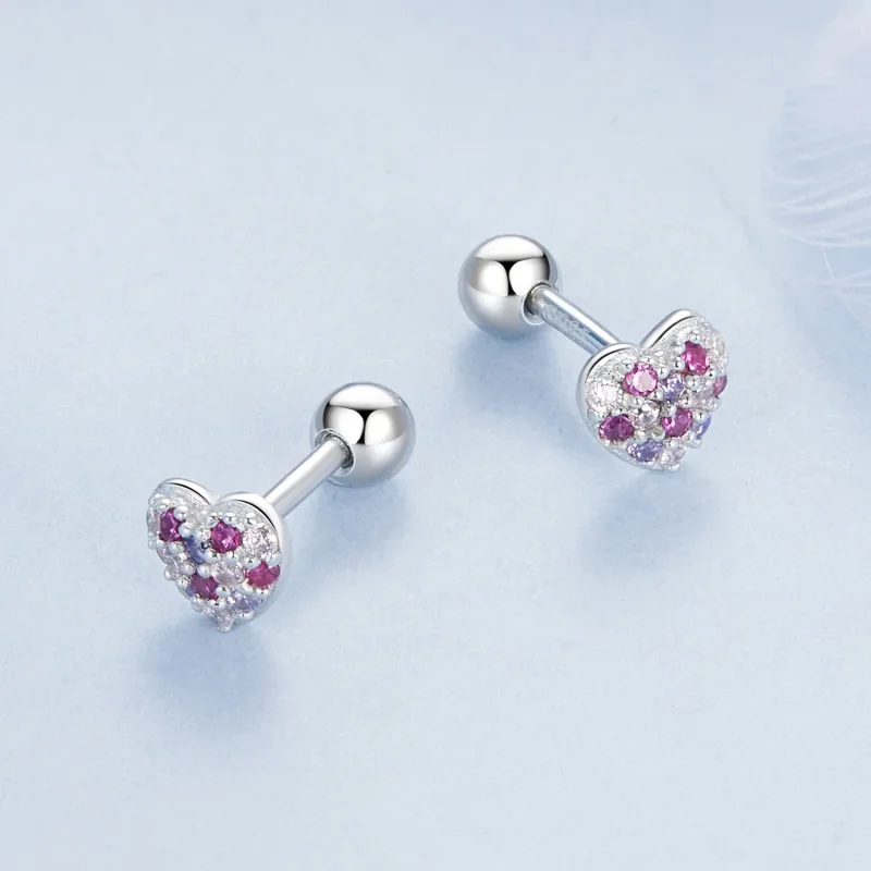 (immagine per) Orecchini a forma di cuore colorato stile PANDORA - BSE1044 - Visualizza 3