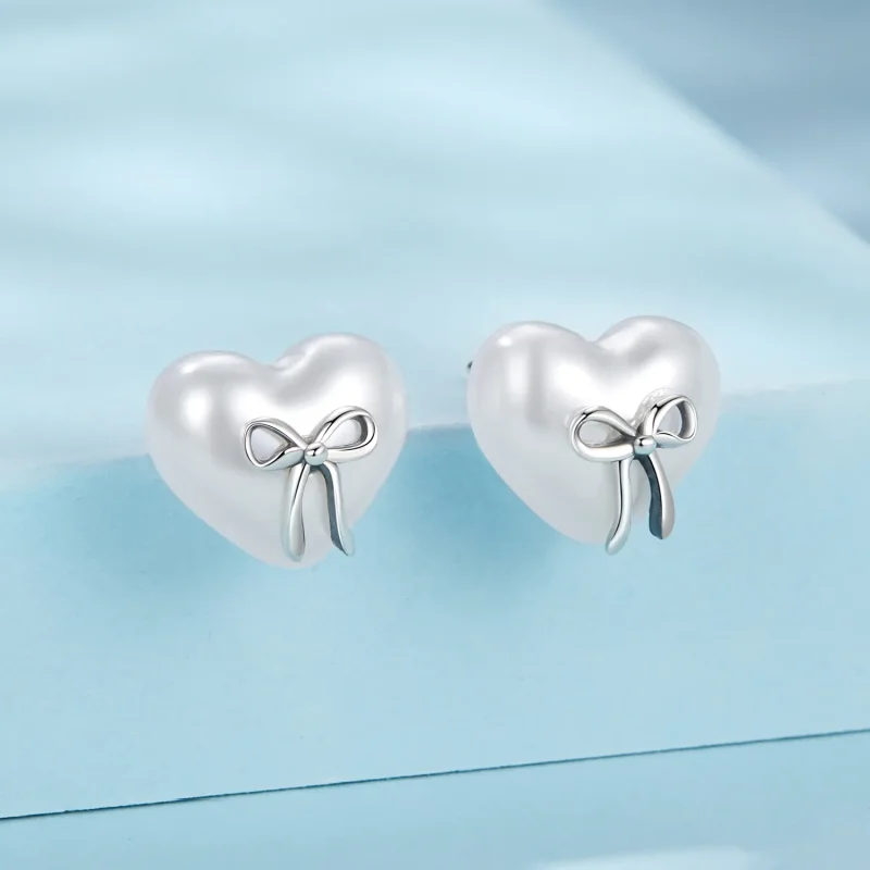 (immagine per) Orecchini a forma di cuore con fiocco in stile PANDORA - SCE1810 - Visualizza 2