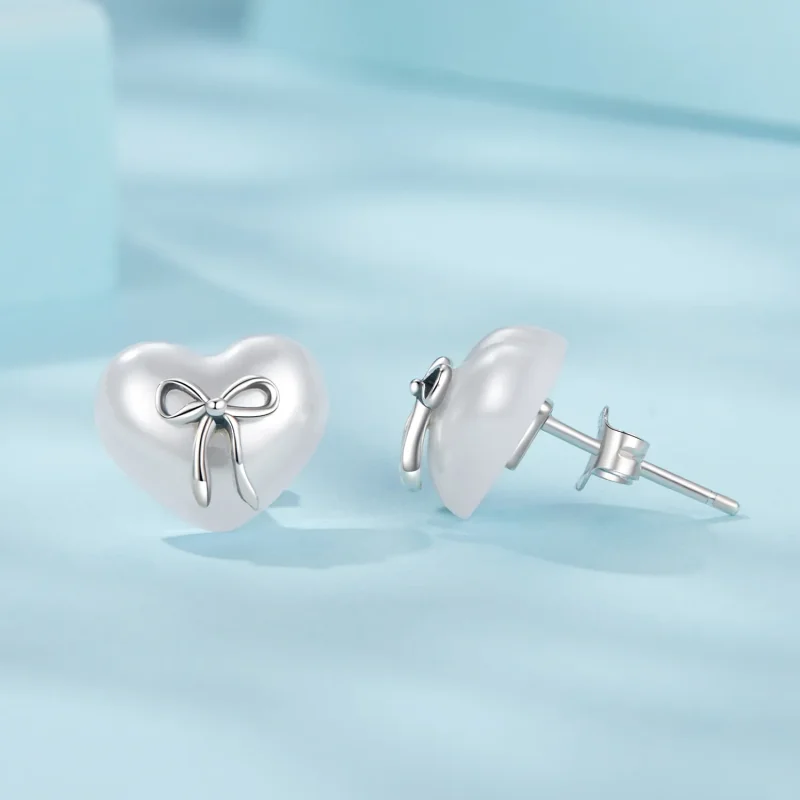 (immagine per) Orecchini a forma di cuore con fiocco in stile PANDORA - SCE1810 - Visualizza 4