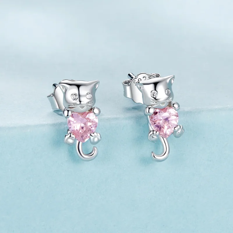 (immagine per) Orecchini a forma di cuore con gatto stile PANDORA - SCE1773 - Visualizza 2