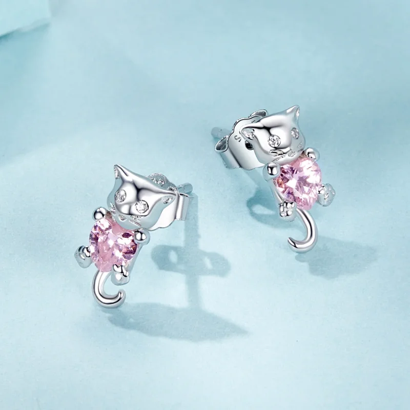 (immagine per) Orecchini a forma di cuore con gatto stile PANDORA - SCE1773 - Visualizza 3