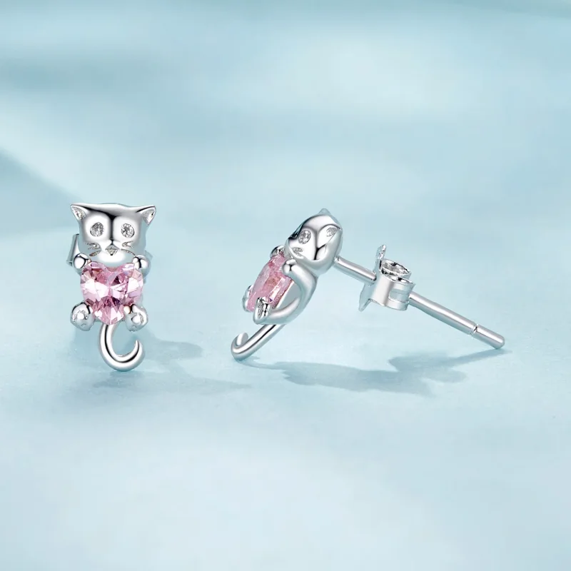 (immagine per) Orecchini a forma di cuore con gatto stile PANDORA - SCE1773 - Visualizza 4