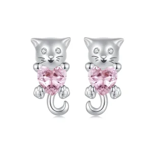 (immagine per) Orecchini a forma di cuore con gatto stile PANDORA - SCE1773