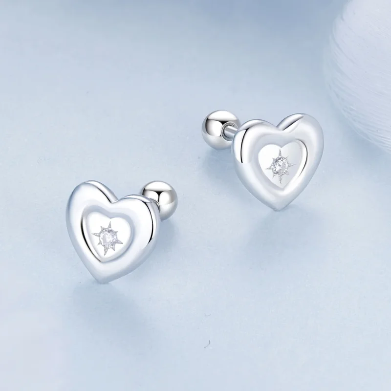 (immagine per) Orecchini a forma di cuore con stella stile PANDORA - BSE1045 - Visualizza 3